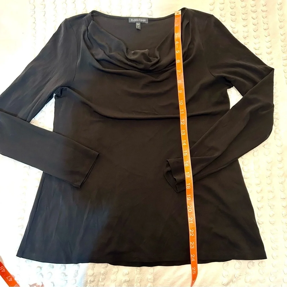 Eileen Fisher Black Long Sleeve Cowl Neck Blouse 100% Silk Sz S